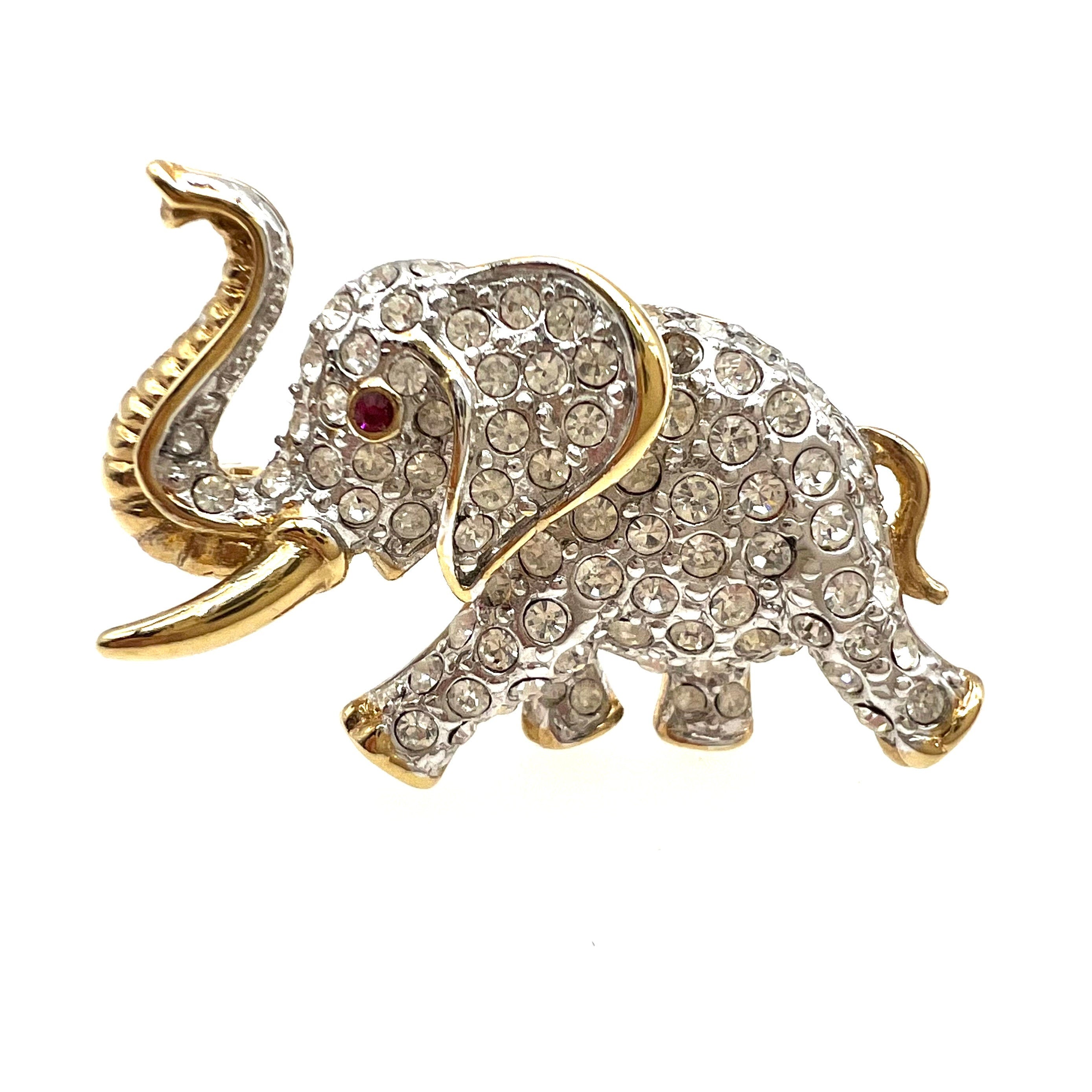 Betsey Johnson Elephant Multi-Color Crystal Gold Brooch Pin