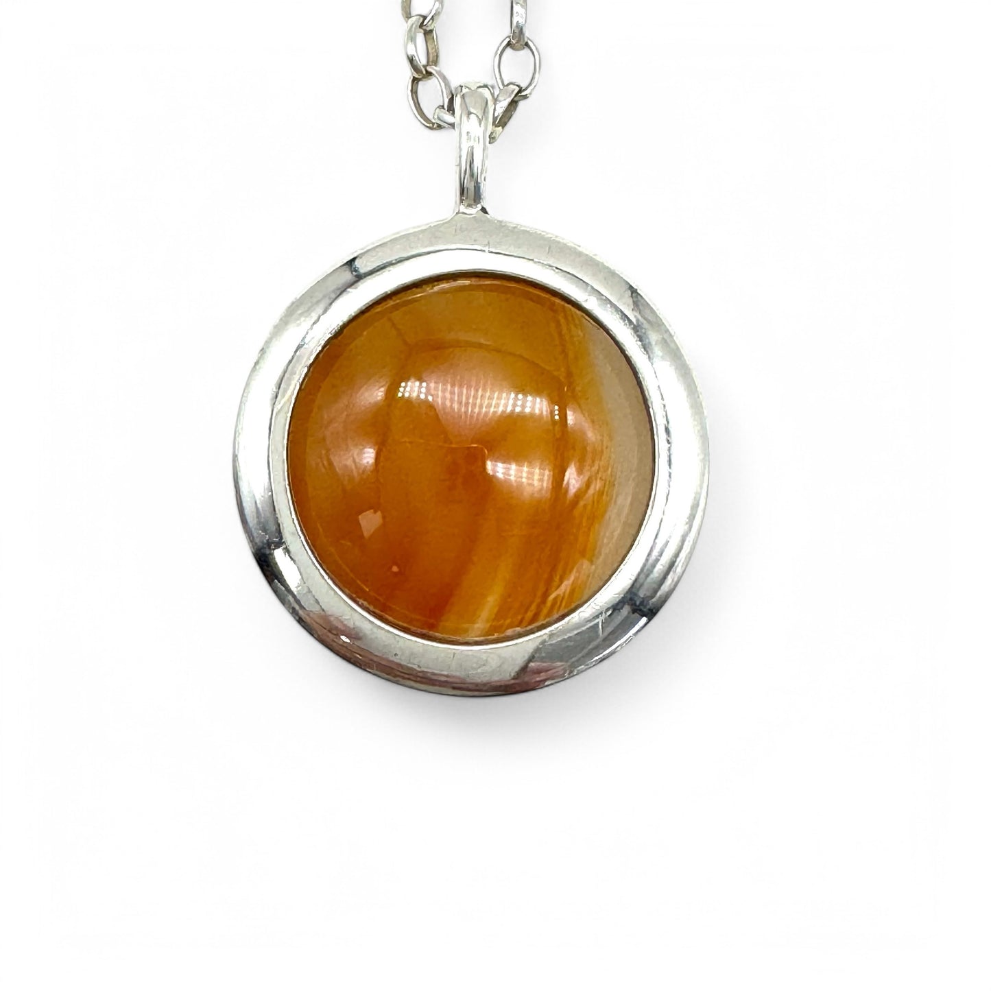 Vintage 1978 925 Silver Banded Agate Pendant on 925 Silver Chain