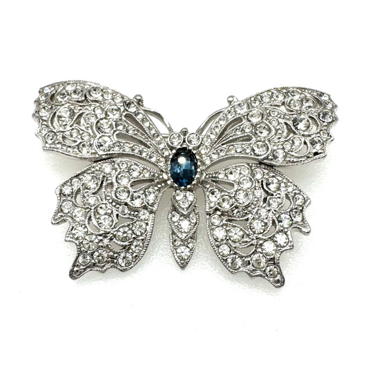 Attwood and Sawyer Open Work Swarovski Crystal Butterfly Brooch