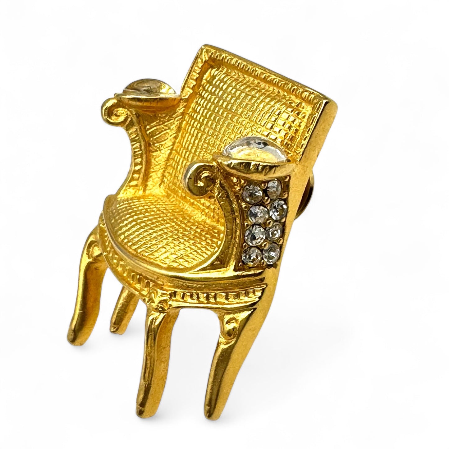 Karl Lagerfeld Matte Brushed Gold and Rhinestone Baroque Chair Pin