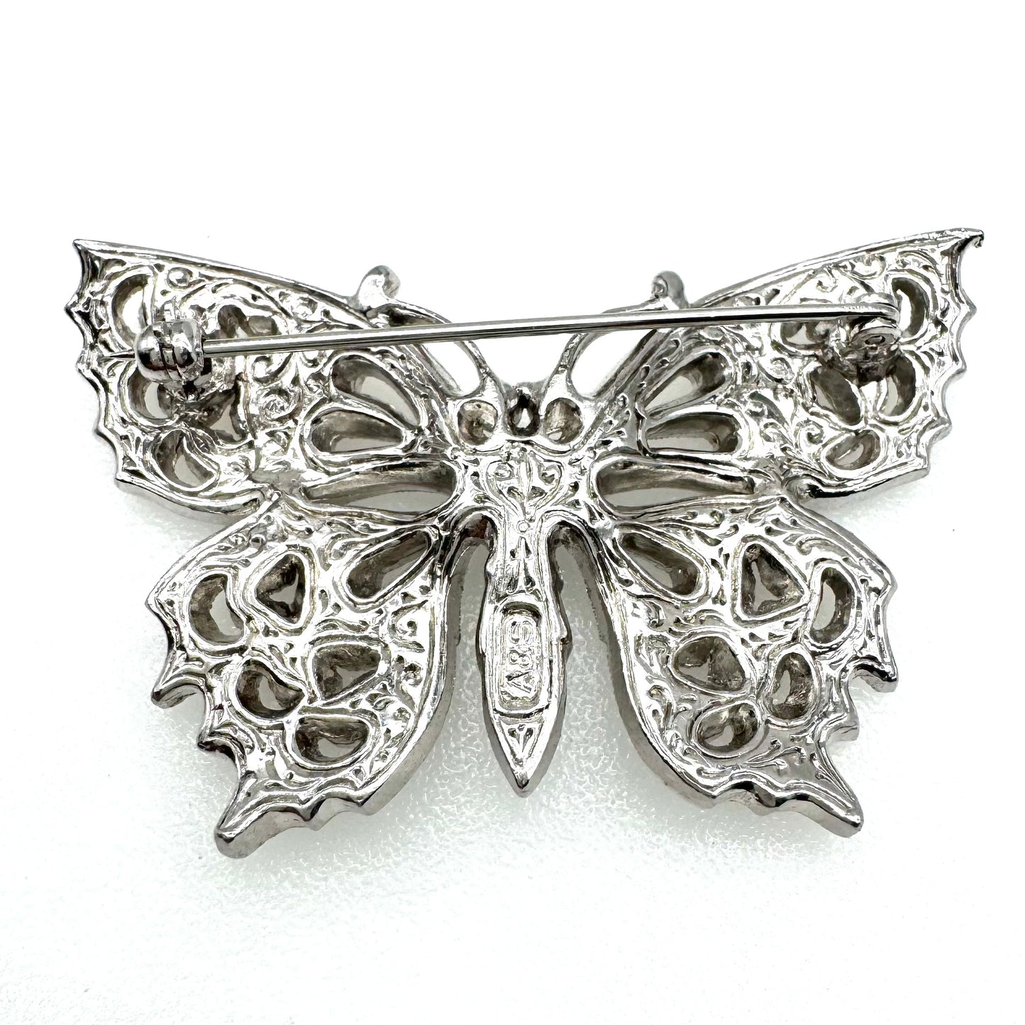 Attwood and Sawyer Open Work Swarovski Crystal Butterfly Brooch