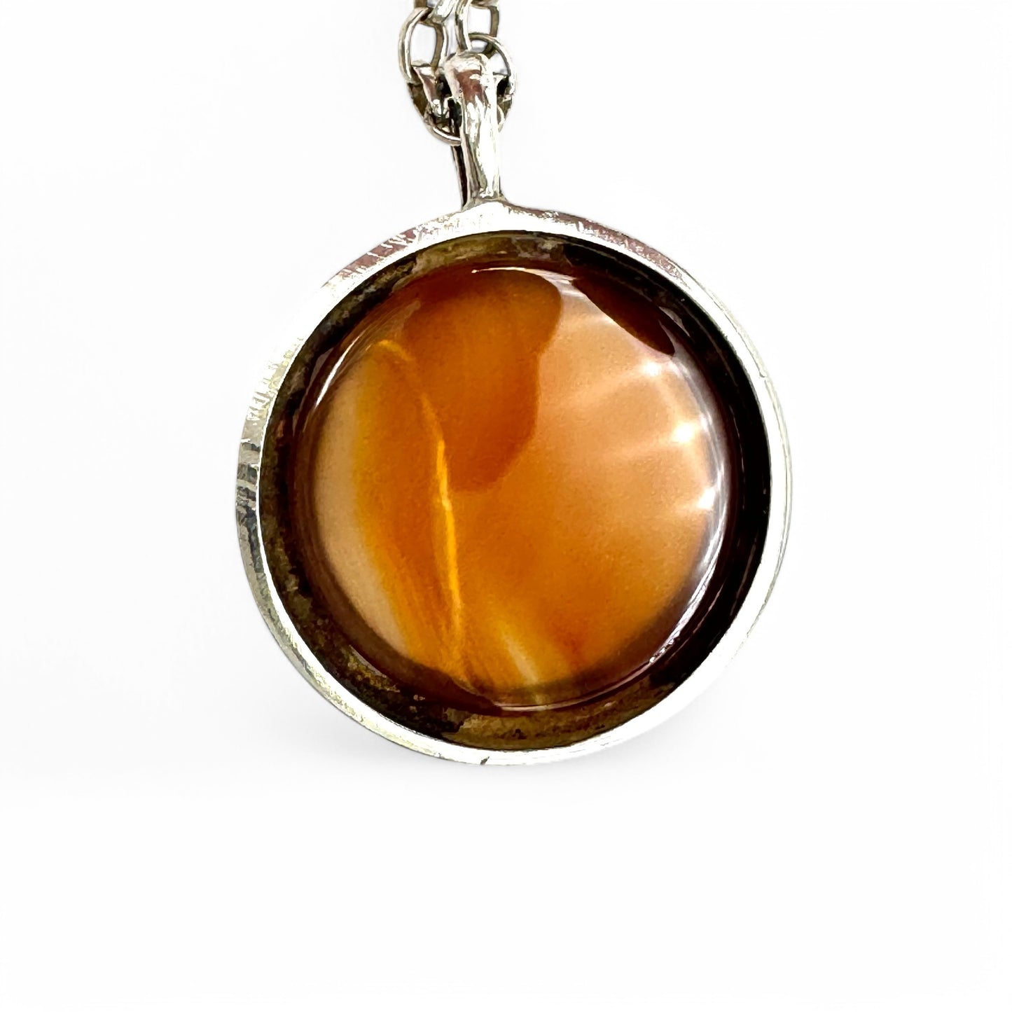 Vintage 1978 925 Silver Banded Agate Pendant on 925 Silver Chain