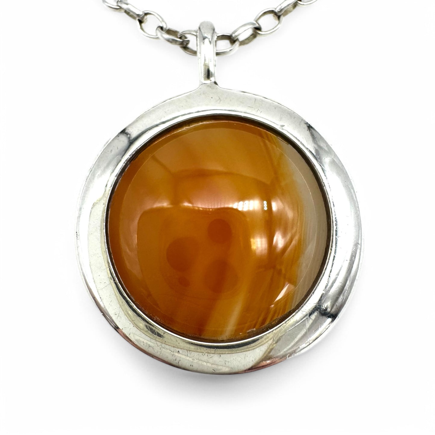 Vintage 1978 925 Silver Banded Agate Pendant on 925 Silver Chain