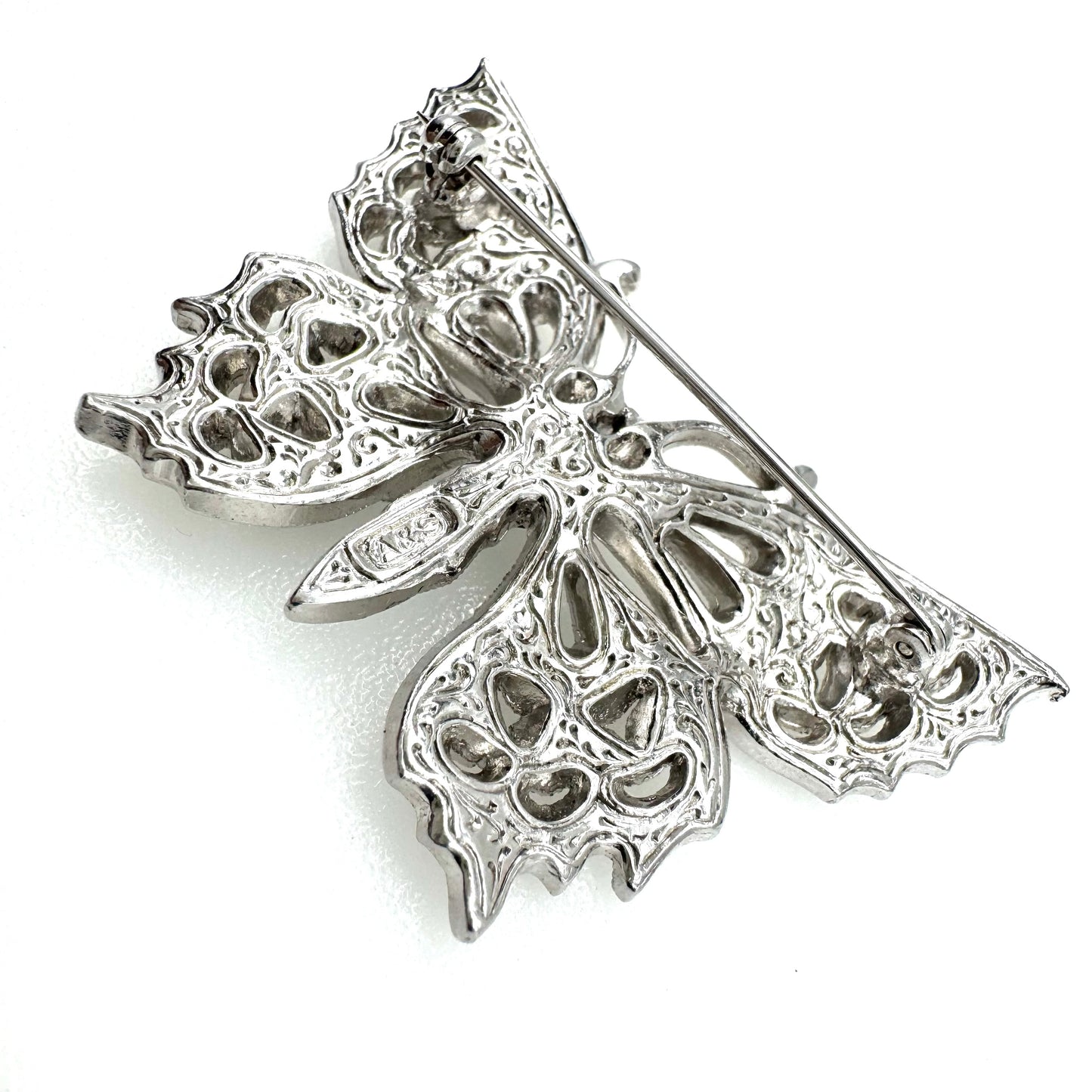 Attwood and Sawyer Open Work Swarovski Crystal Butterfly Brooch