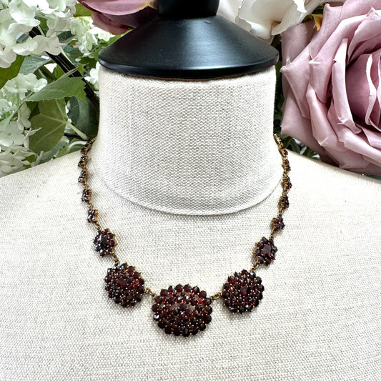 Antique Victorian Bohemian Garnet Gilt Necklace with 9ct Safety Chain