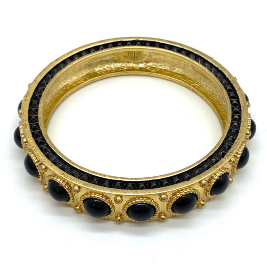 House of Harlowe 1960 Black Cabochon Gold Bangle