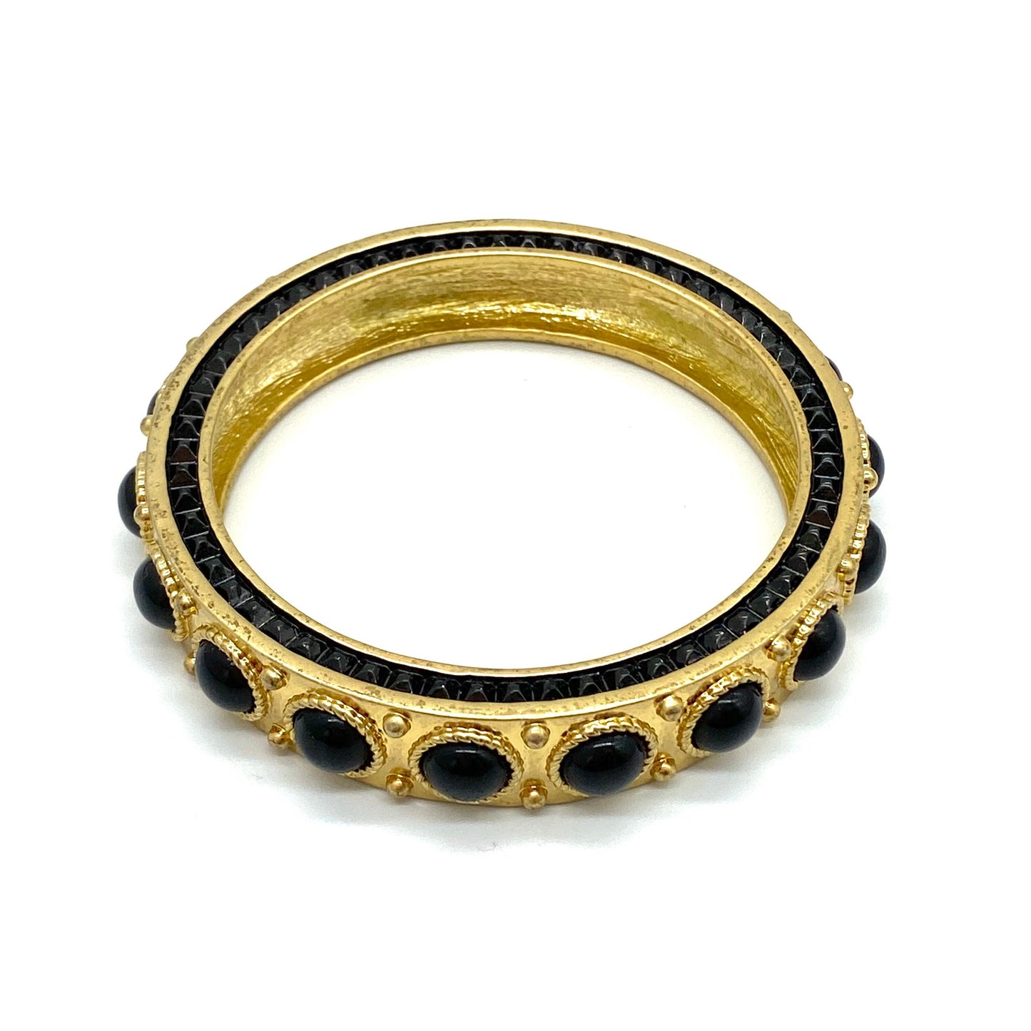 House of Harlowe 1960 Black Cabochon Gold Bangle