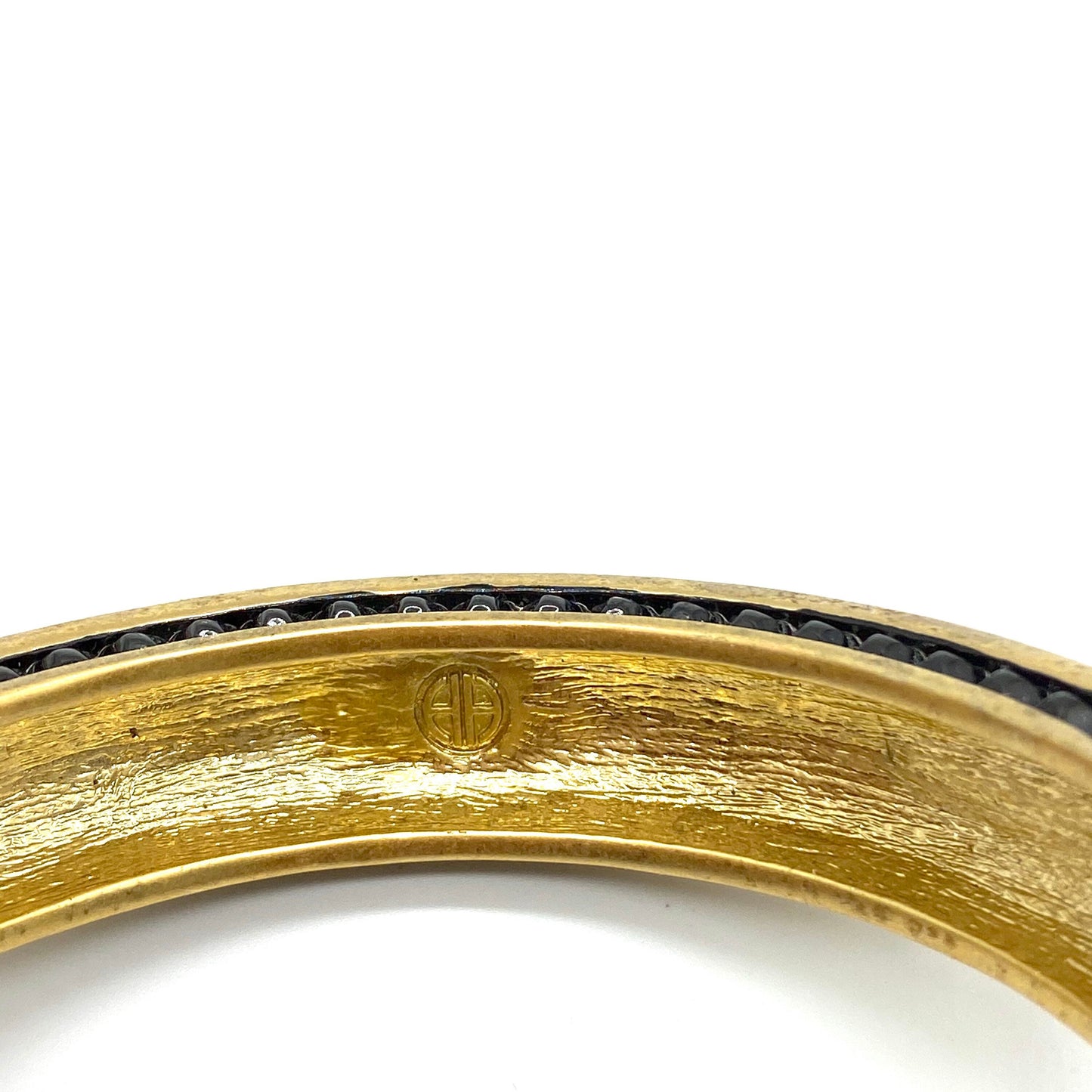 House of Harlowe 1960 Black Cabochon Gold Bangle