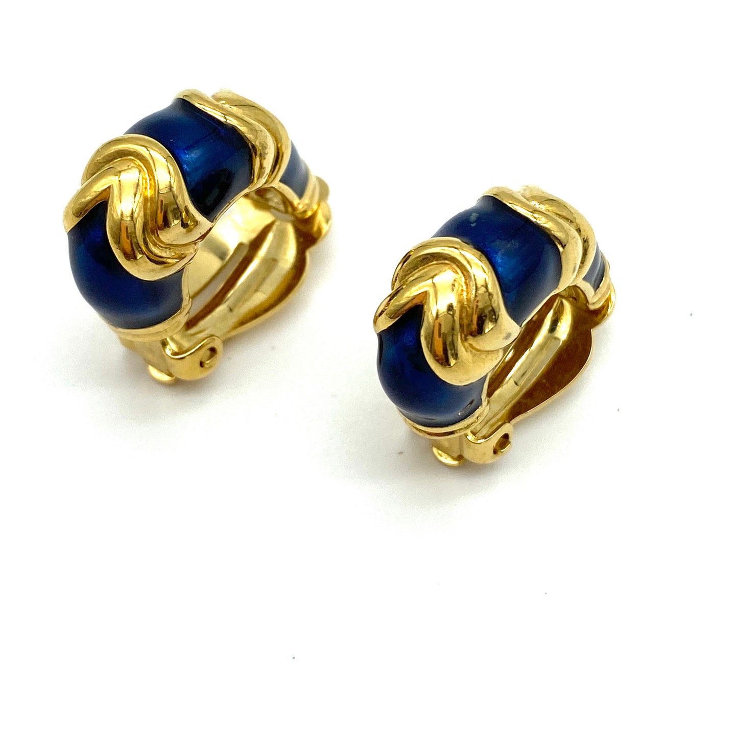 D'Orlan 22ct Gold Plated Blue Enamel Clip On Earrings