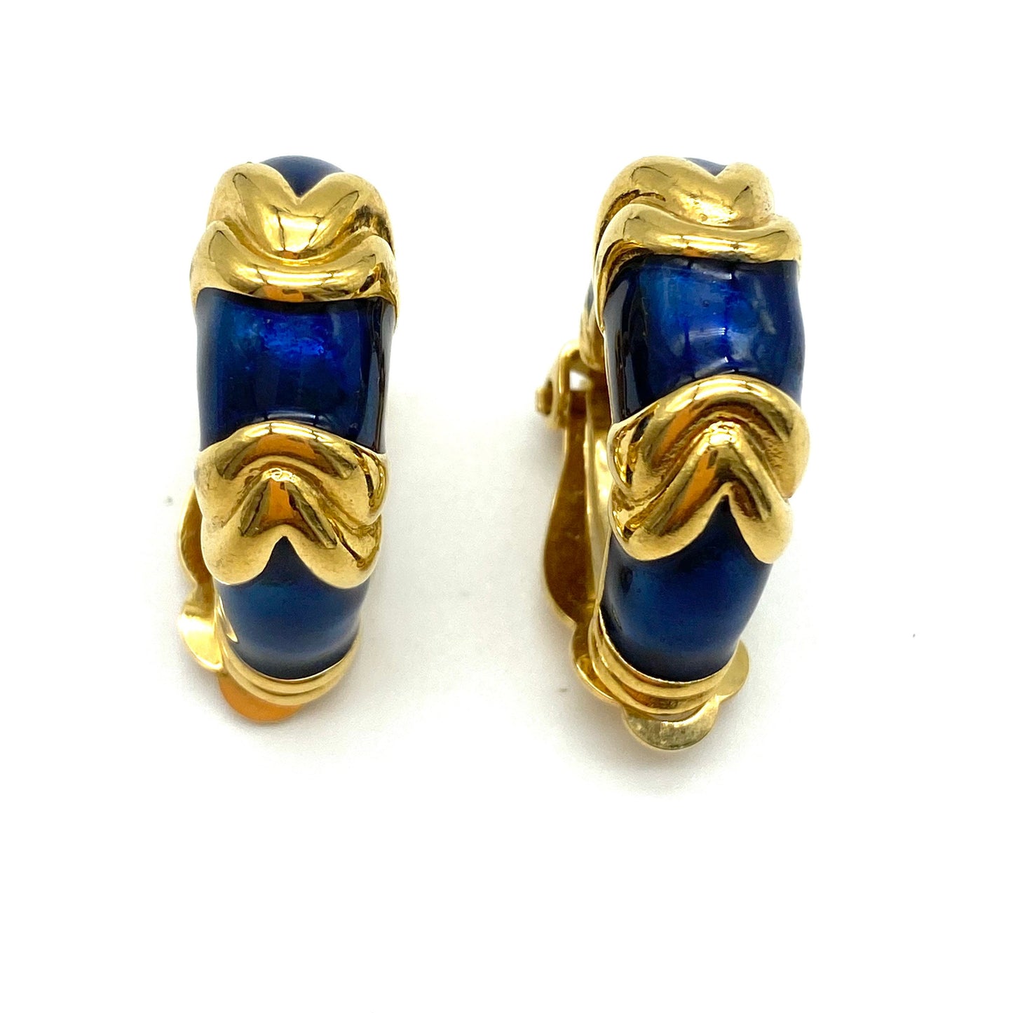 D'Orlan 22ct Gold Plated Blue Enamel Clip On Earrings