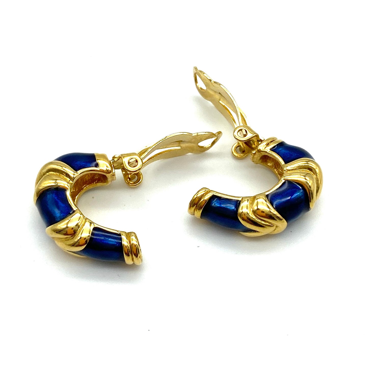 D'Orlan 22ct Gold Plated Blue Enamel Clip On Earrings