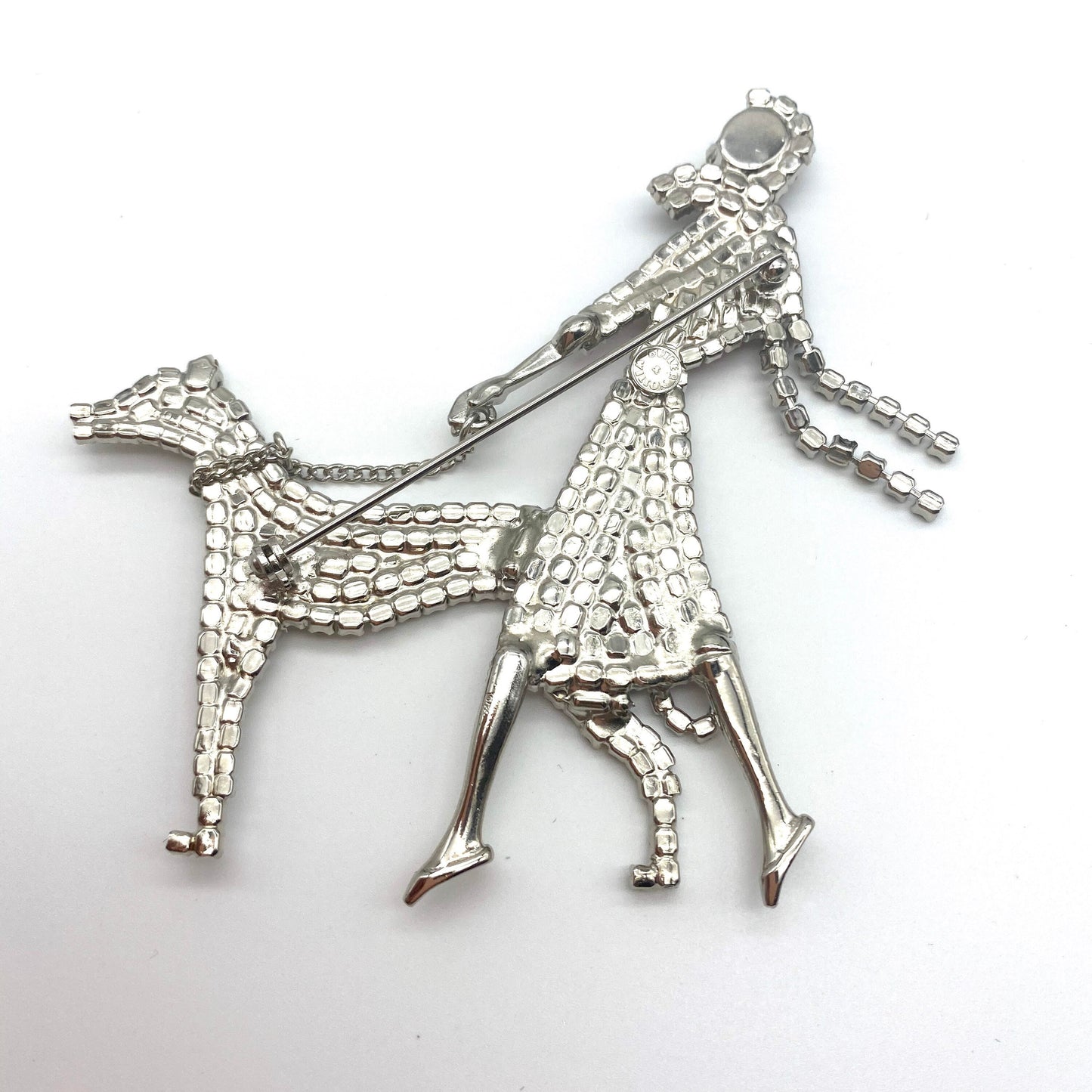 VERY RARE 1980's Butler and Wilson Lady Walking Dog Brooch in Original Box