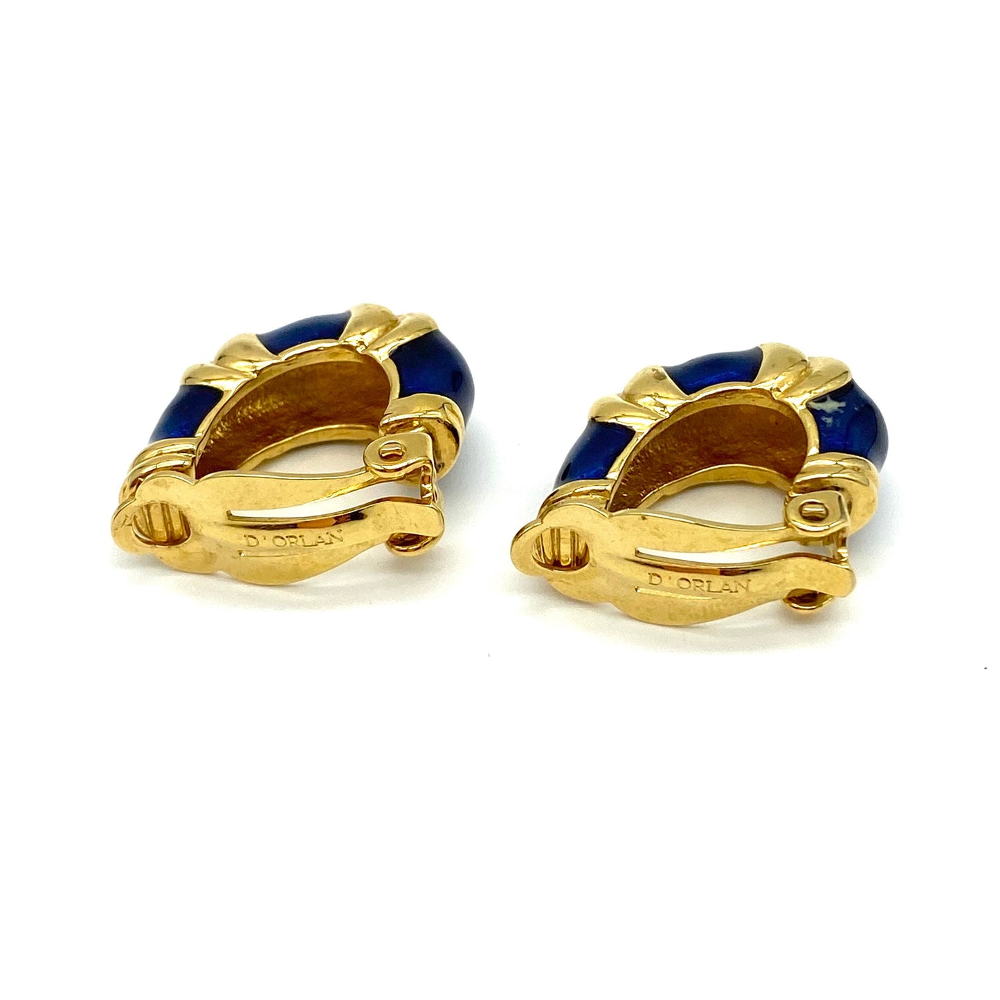 D'Orlan 22ct Gold Plated Blue Enamel Clip On Earrings