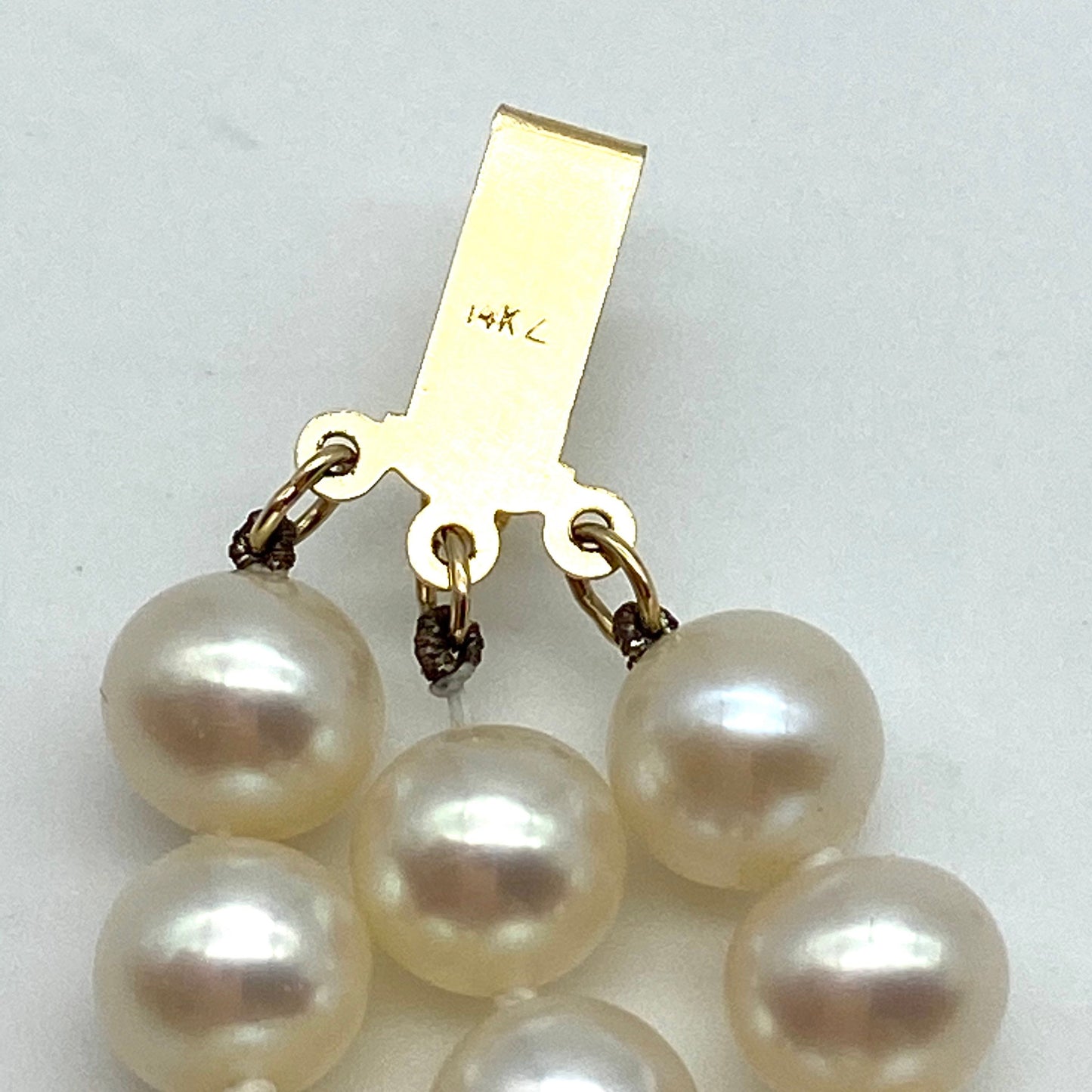 14ct Gold Cultured Freshwater Pearl Three Strand Necklace with decorative 14ct Gold Filigree Clasp with Private Valuation Dated July 2020