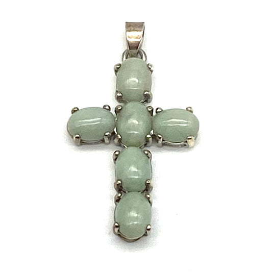 Silver and Jade Oval Cabochon Cross Pendant