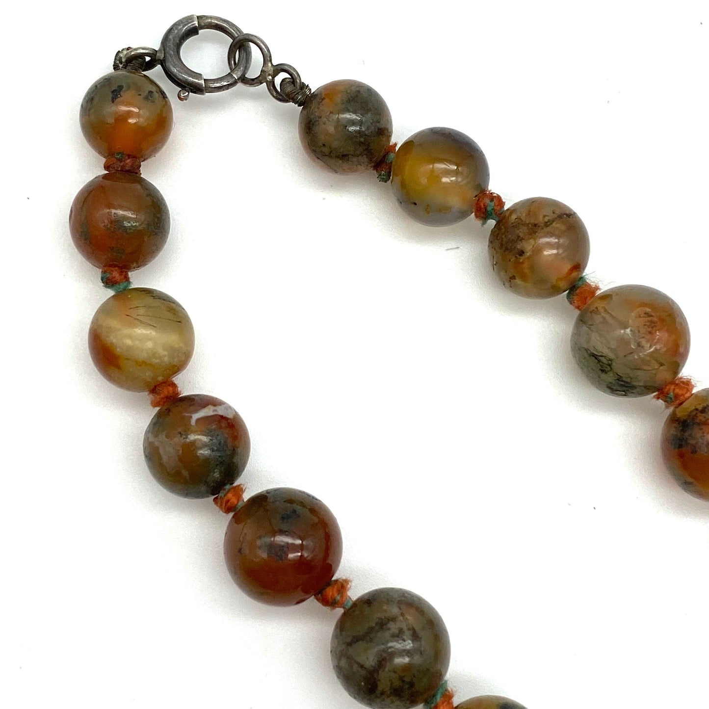 Moss Agate 1940's Graduated Hand Knotted Necklace 46cm