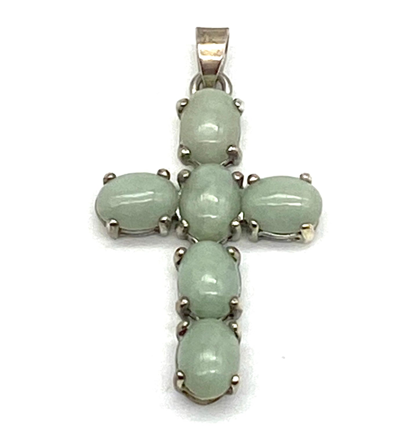 Silver and Jade Oval Cabochon Cross Pendant