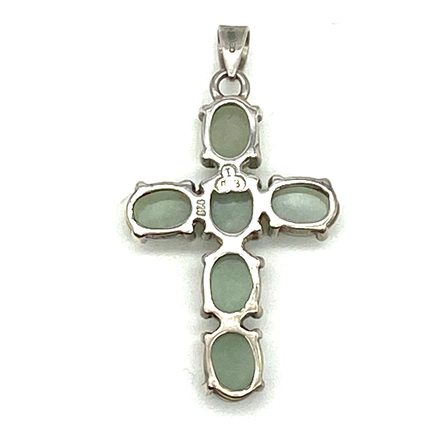 Silver and Jade Oval Cabochon Cross Pendant