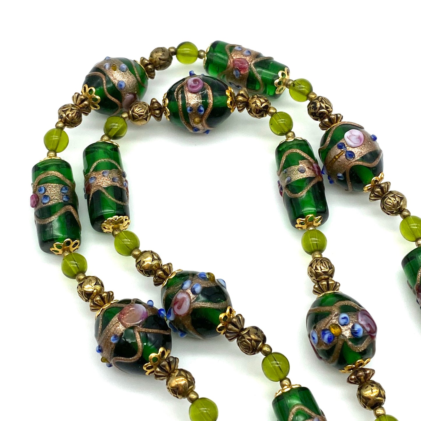 Wedding Cake Green Venetian Glass necklace