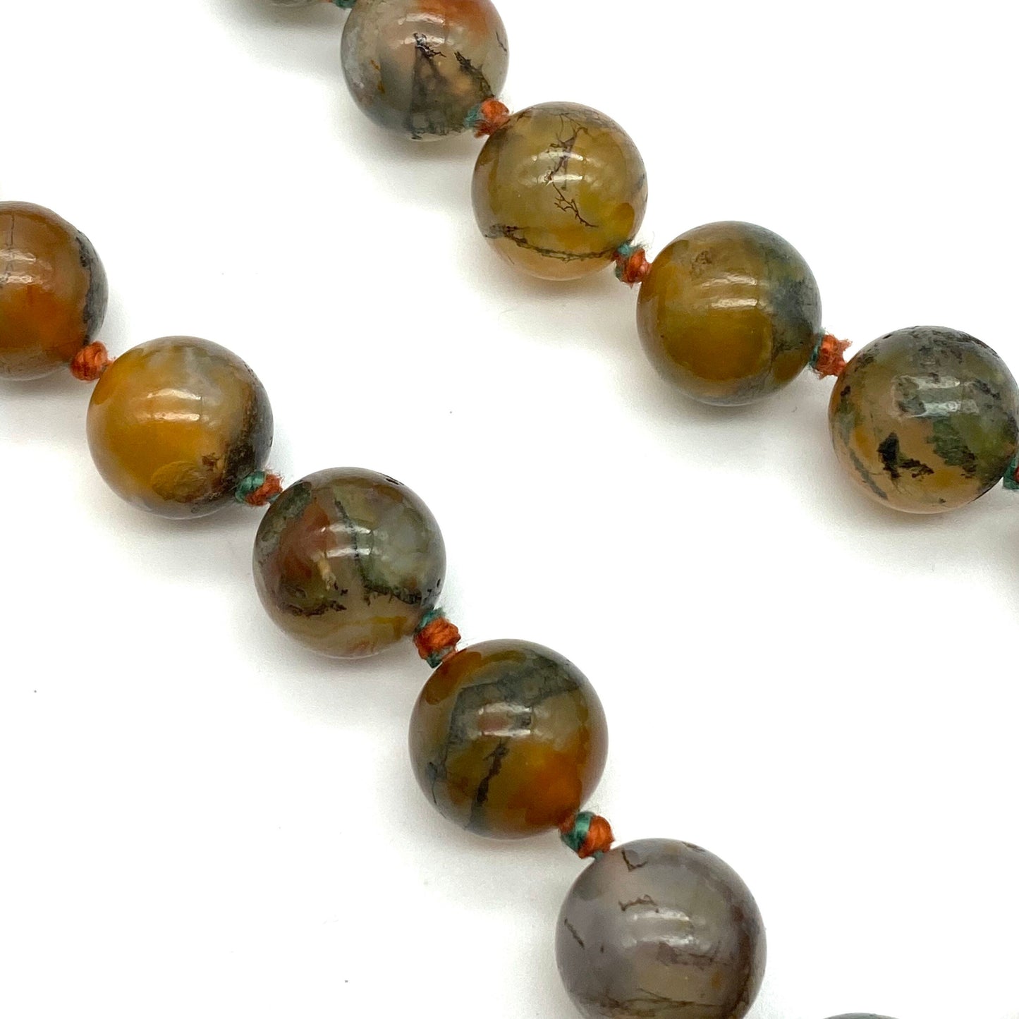 Moss Agate 1940's Graduated Hand Knotted Necklace 46cm