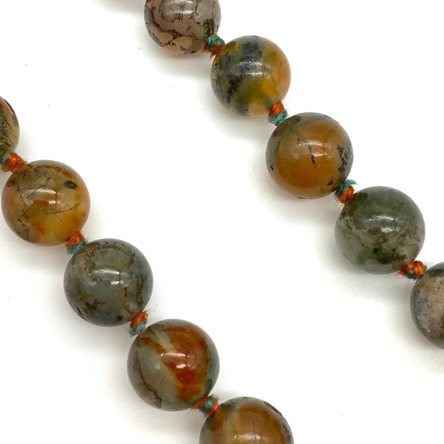 Moss Agate 1940's Graduated Hand Knotted Necklace 46cm