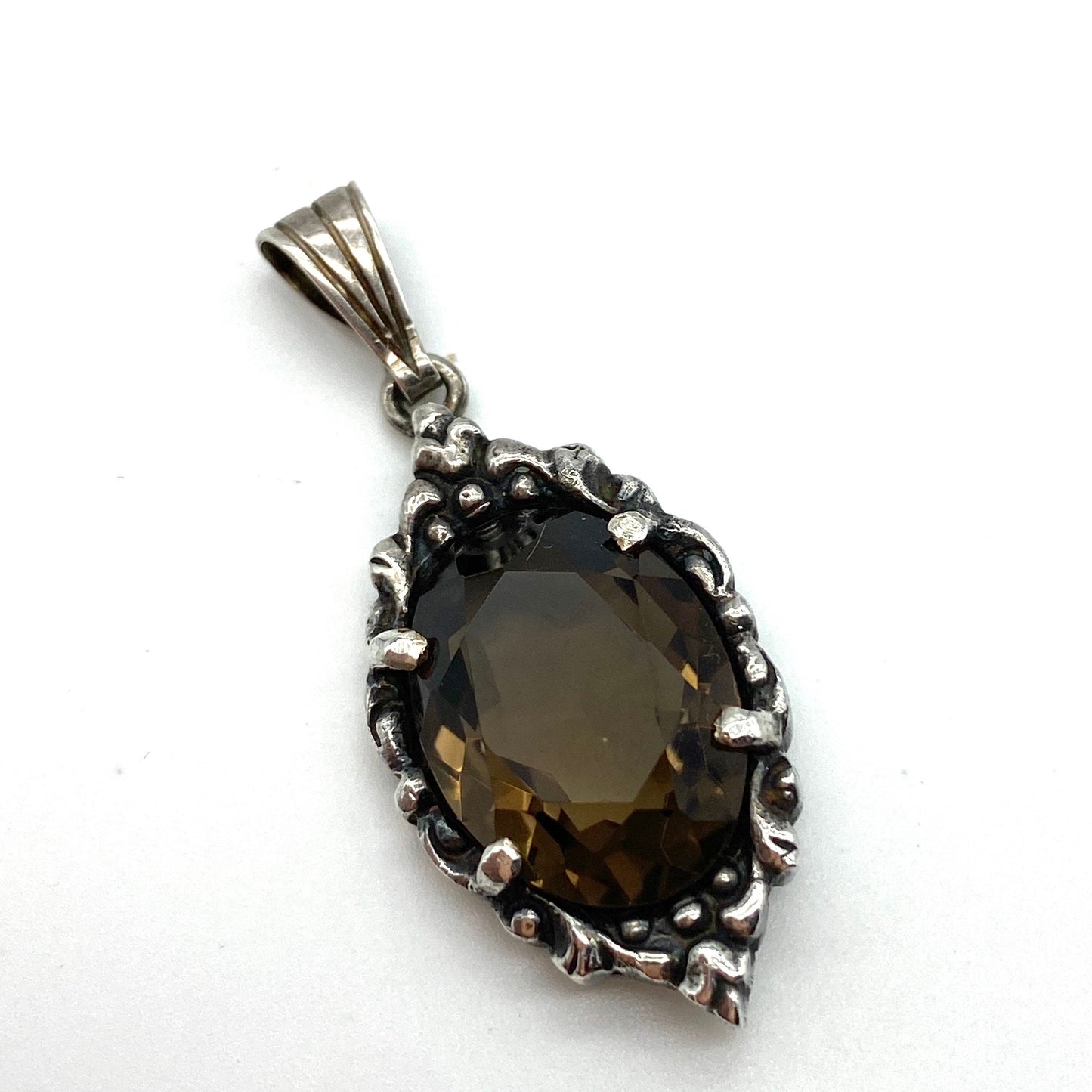 Vintage Smokey Quartz Silver Pendant