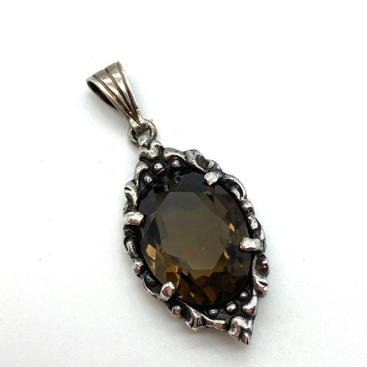 Vintage Smokey Quartz Silver Pendant