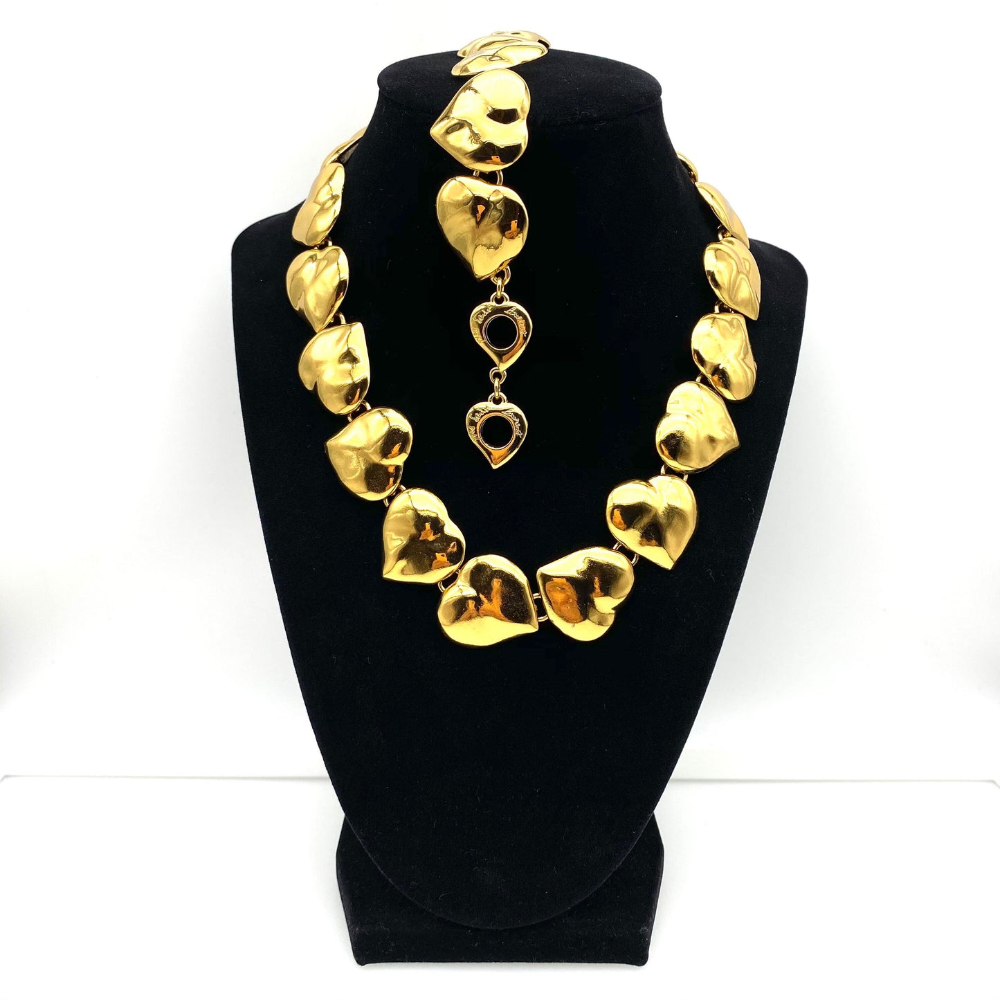 Yves Saint Laurent Robert Goossens Solid Heart Necklace and Bracelet Set each with Open Heart Extenders