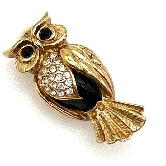 Signed Swarovski (Swan Mark) Enamel and Crystal Owl Brooch