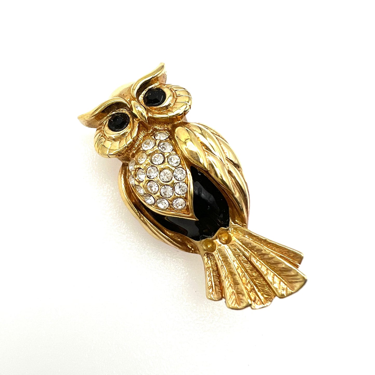 Signed Swarovski (Swan Mark) Enamel and Crystal Owl Brooch