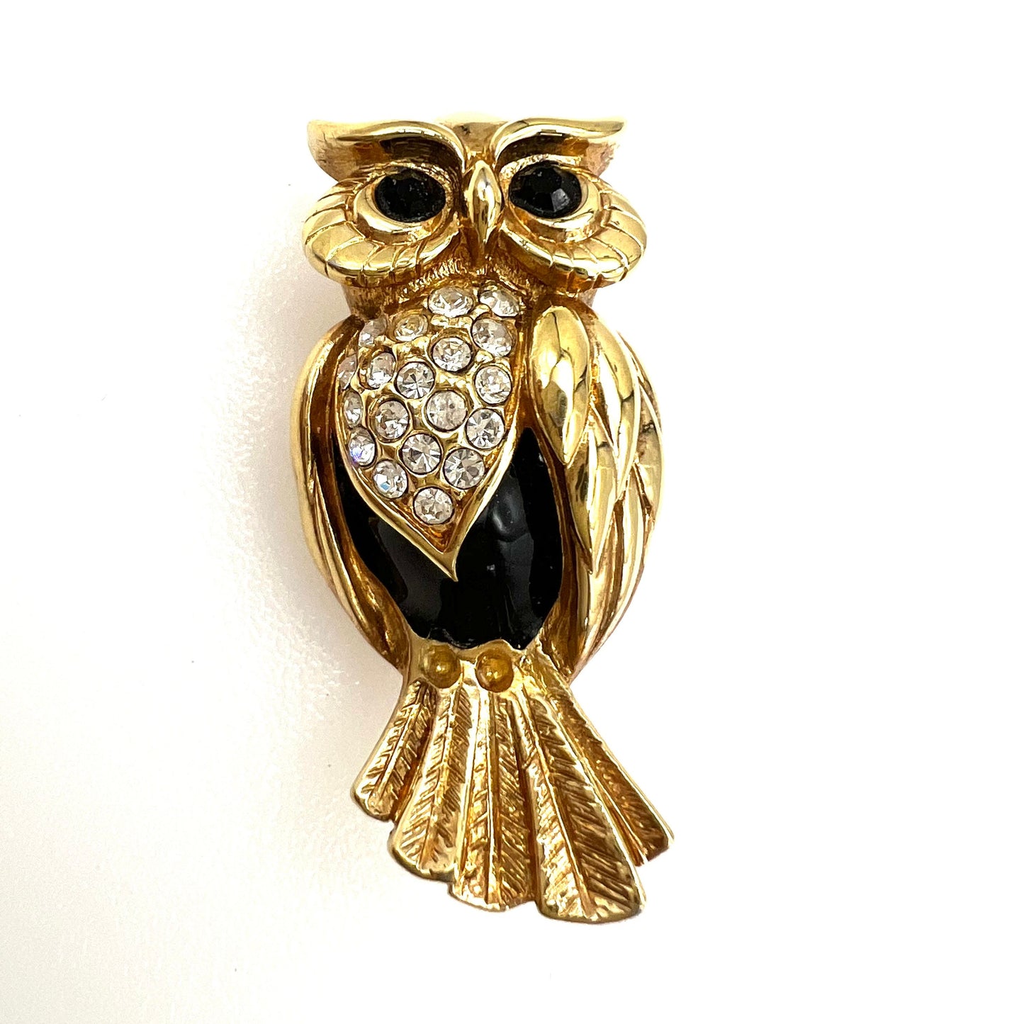 Signed Swarovski (Swan Mark) Enamel and Crystal Owl Brooch