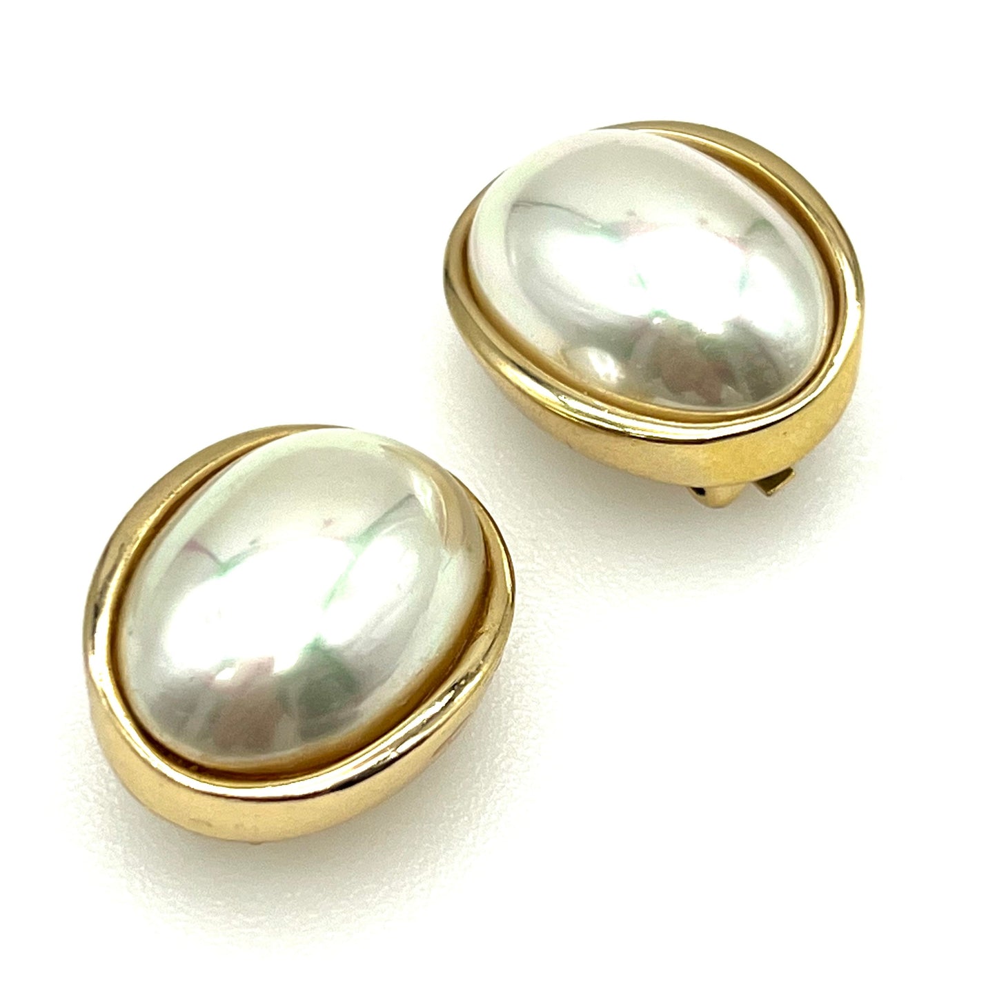 Christian Dior Large Faux Pearl Oval Clip On Earrings