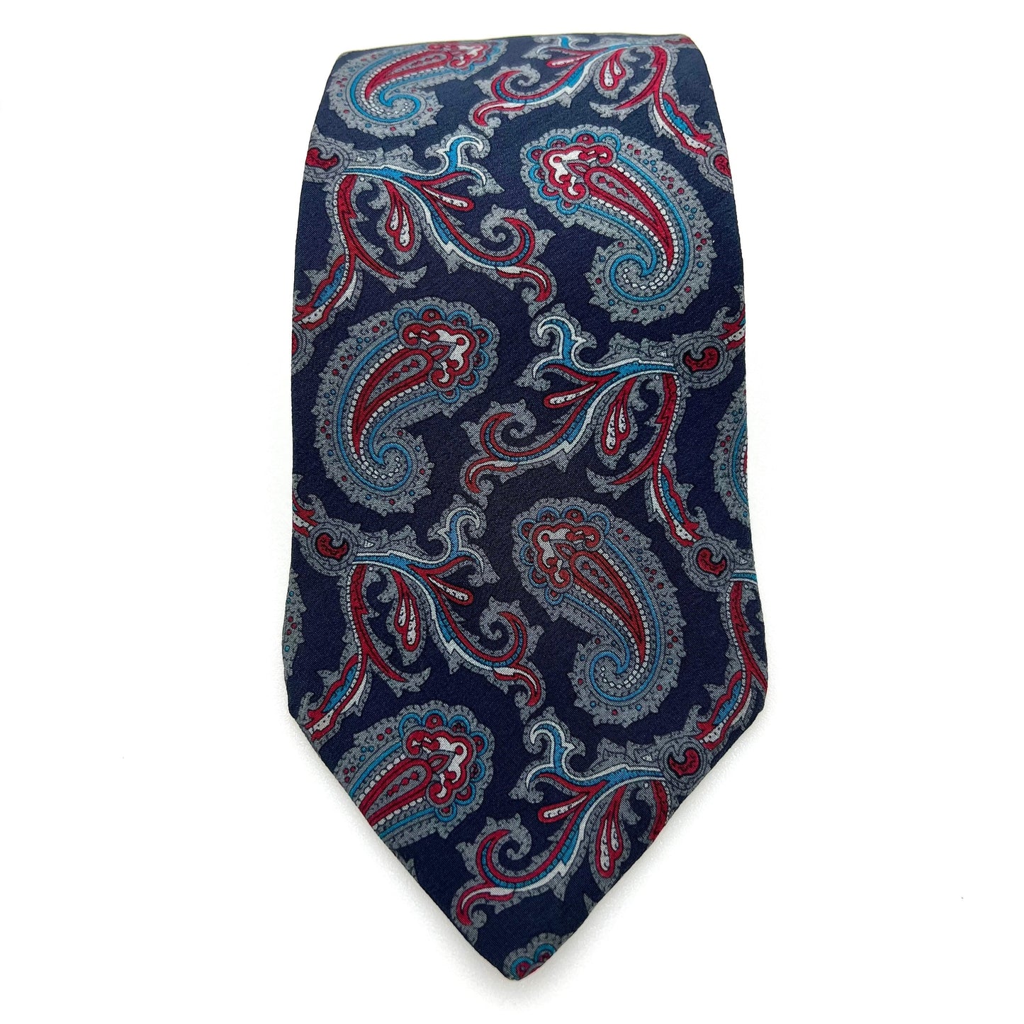 1980's Christian Dior Monsieur Blue Acanthus and Paisley Pure Silk Tie