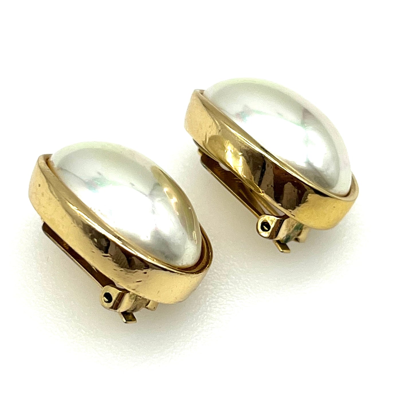 Christian Dior Large Faux Pearl Oval Clip On Earrings