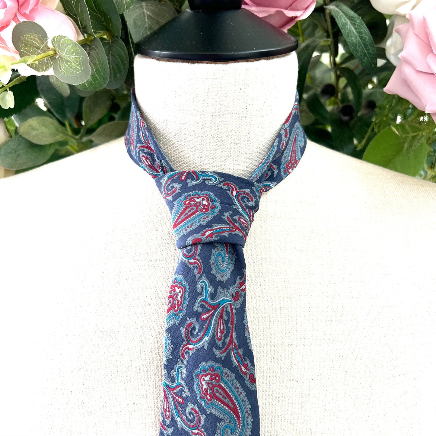 1980's Christian Dior Monsieur Blue Acanthus and Paisley Pure Silk Tie