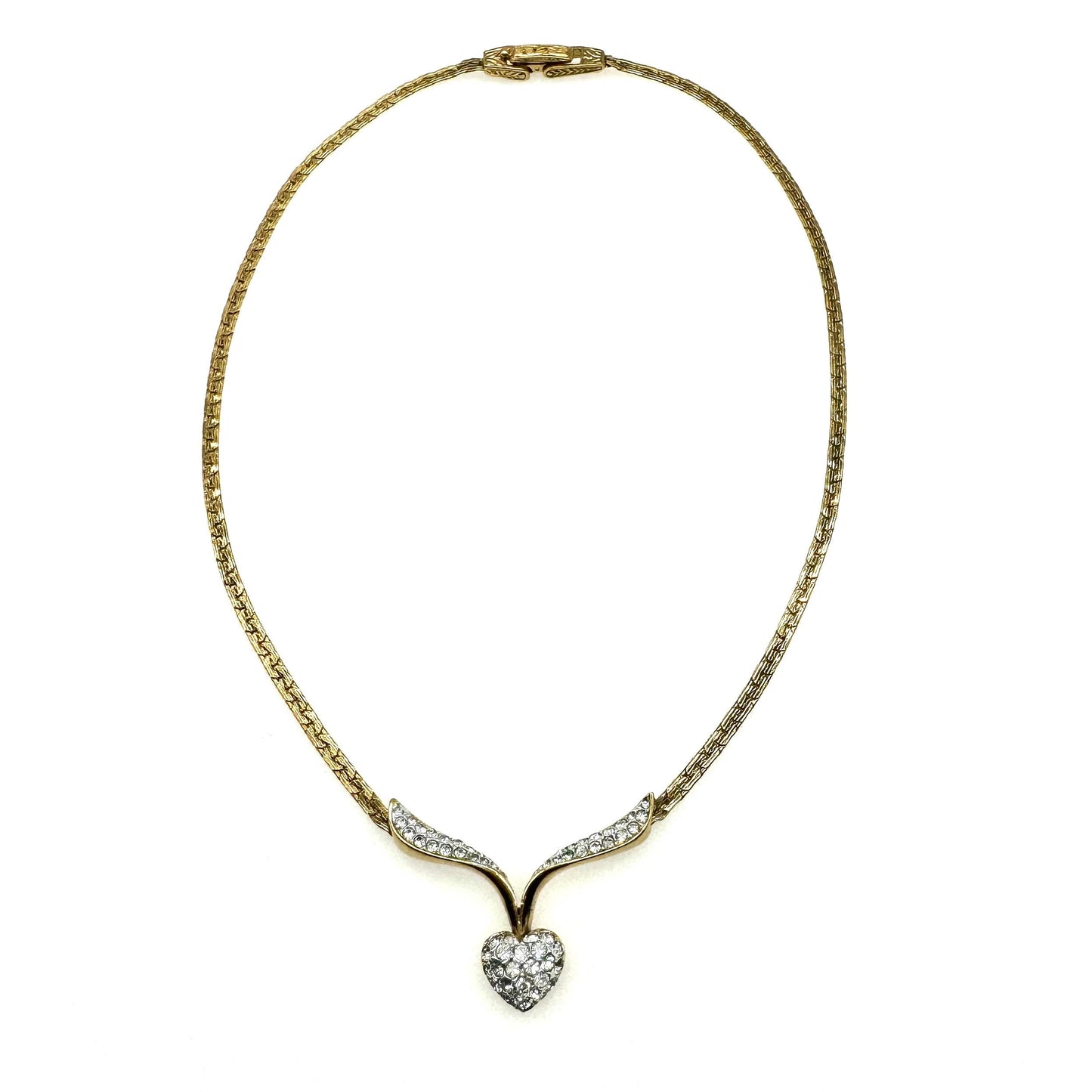 Attwood and Sawyer 22ct Gold Plated Winged Swarovski Crystal Heart Integral Pendant Necklace