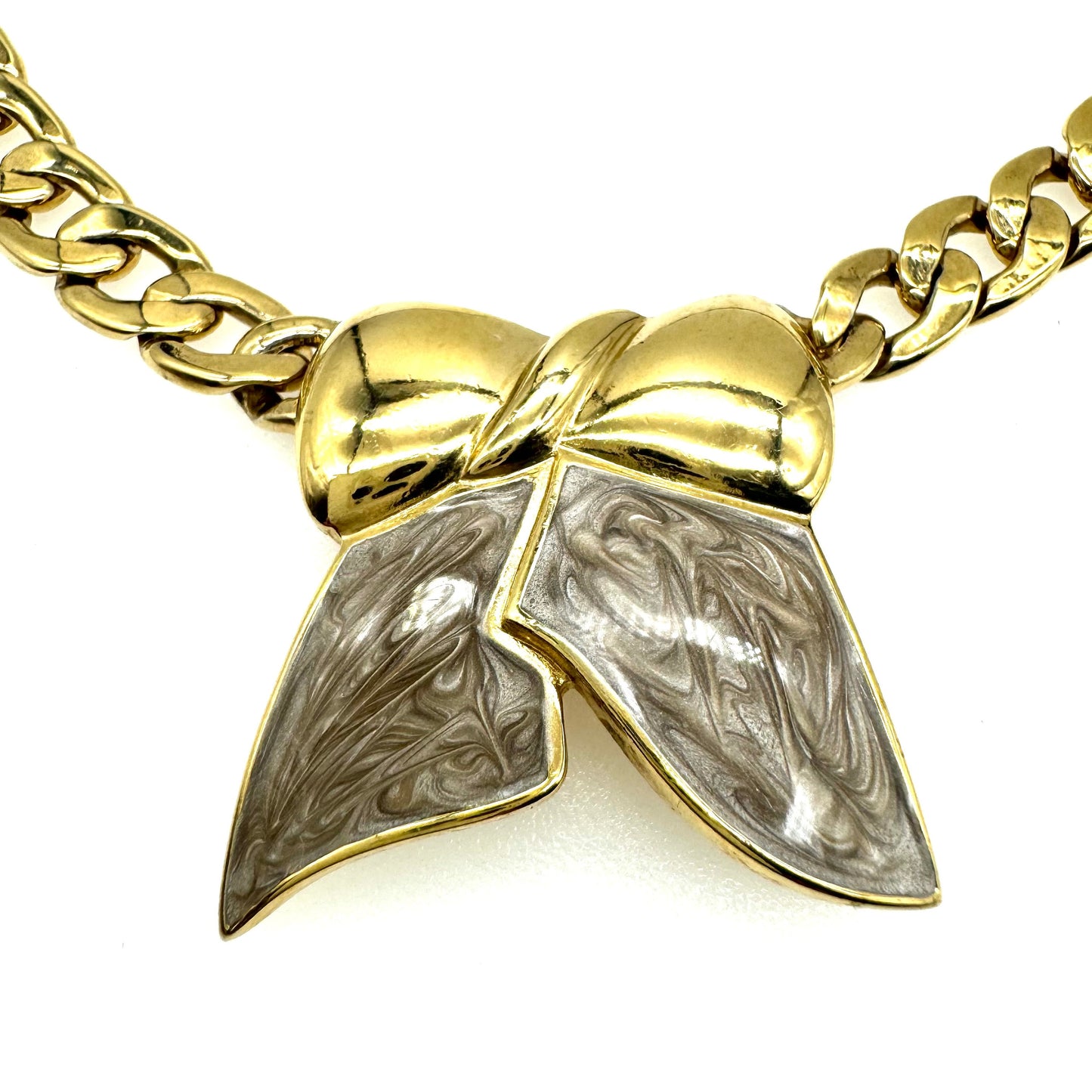 Jacques Vert Enamel and Gold Plated Bow Integral Pendant Necklace