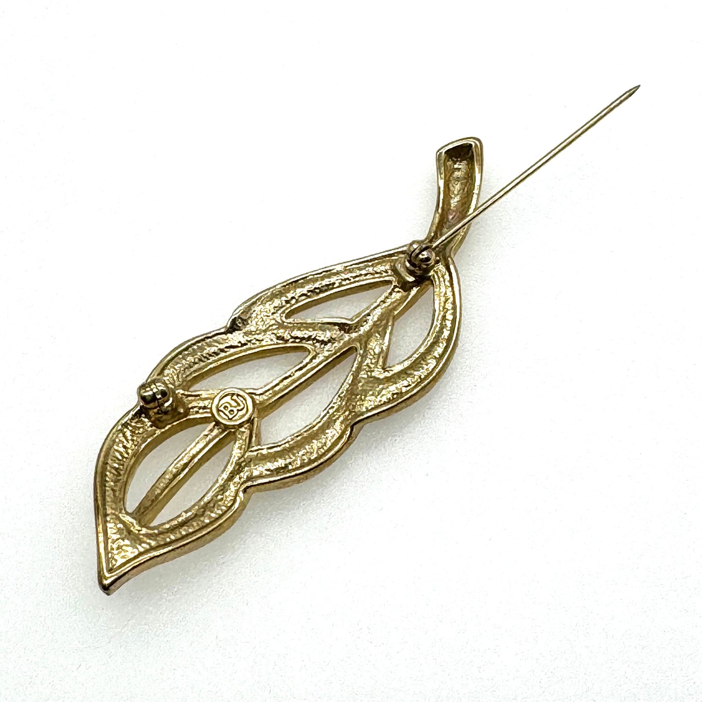 BJ 'Beatrix Jewelry' Openwork Rhinestone Stylised Leaf Brooch