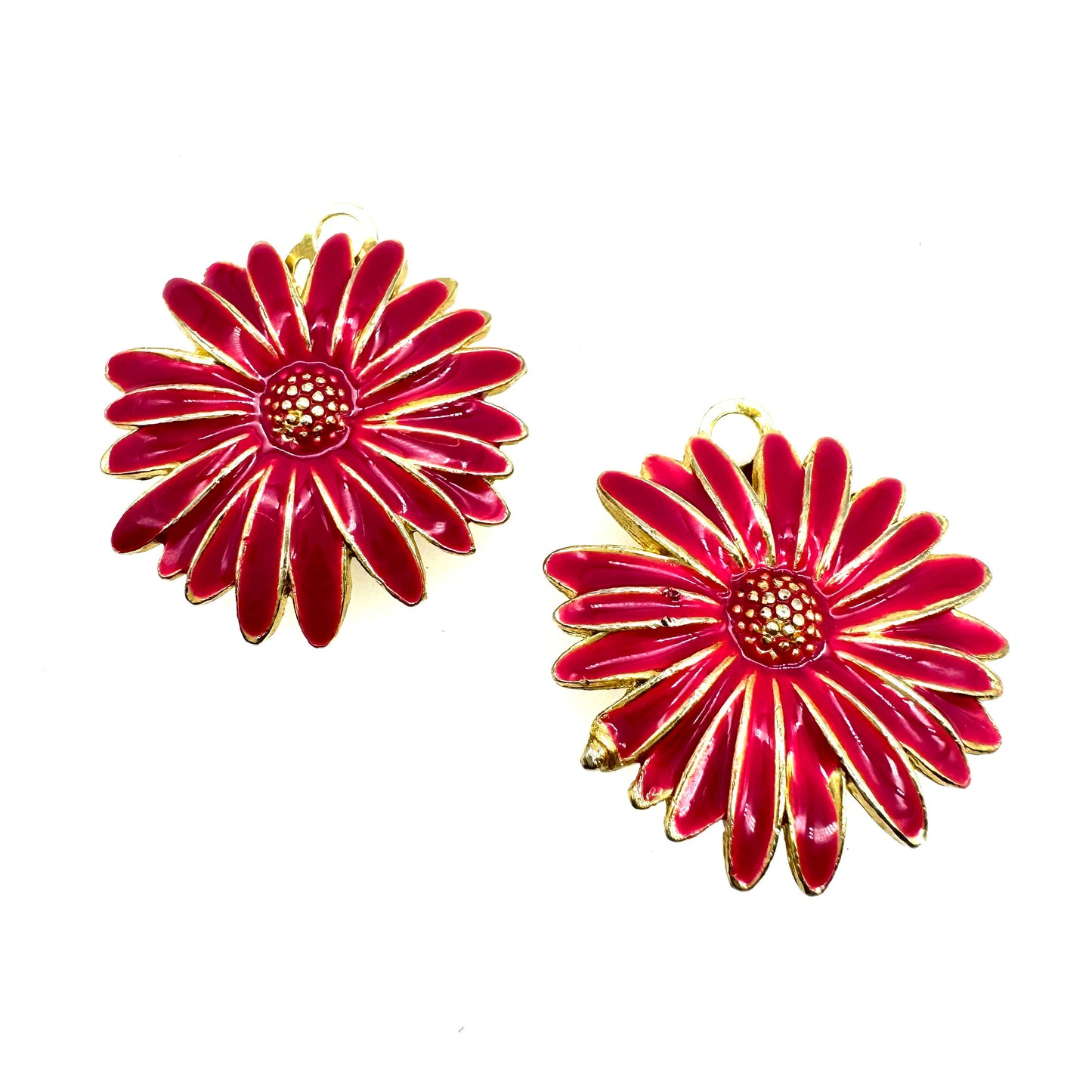 Monet Pink Enamel Daisy Clip On Earrings