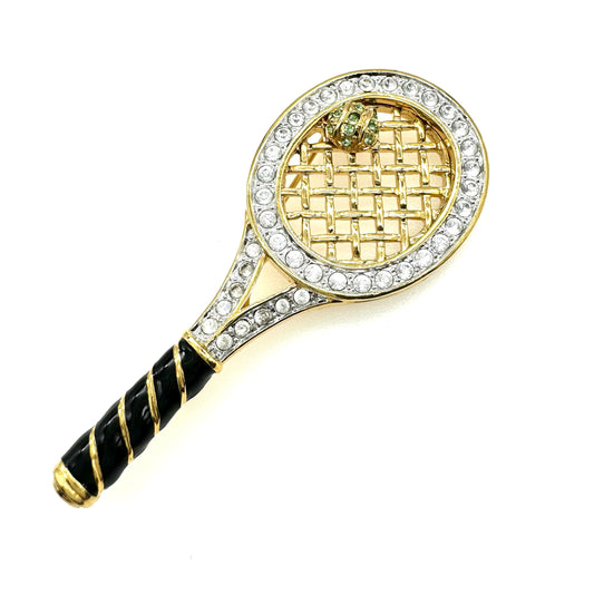 CIRO Gold Plated Tennis Racquet and Tennis Ball Enamel and Rhinestone Brooch