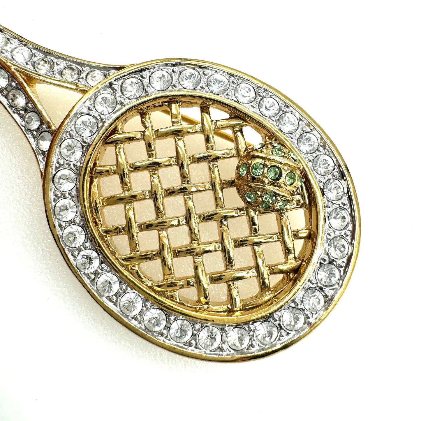 CIRO Gold Plated Tennis Racquet and Tennis Ball Enamel and Rhinestone Brooch