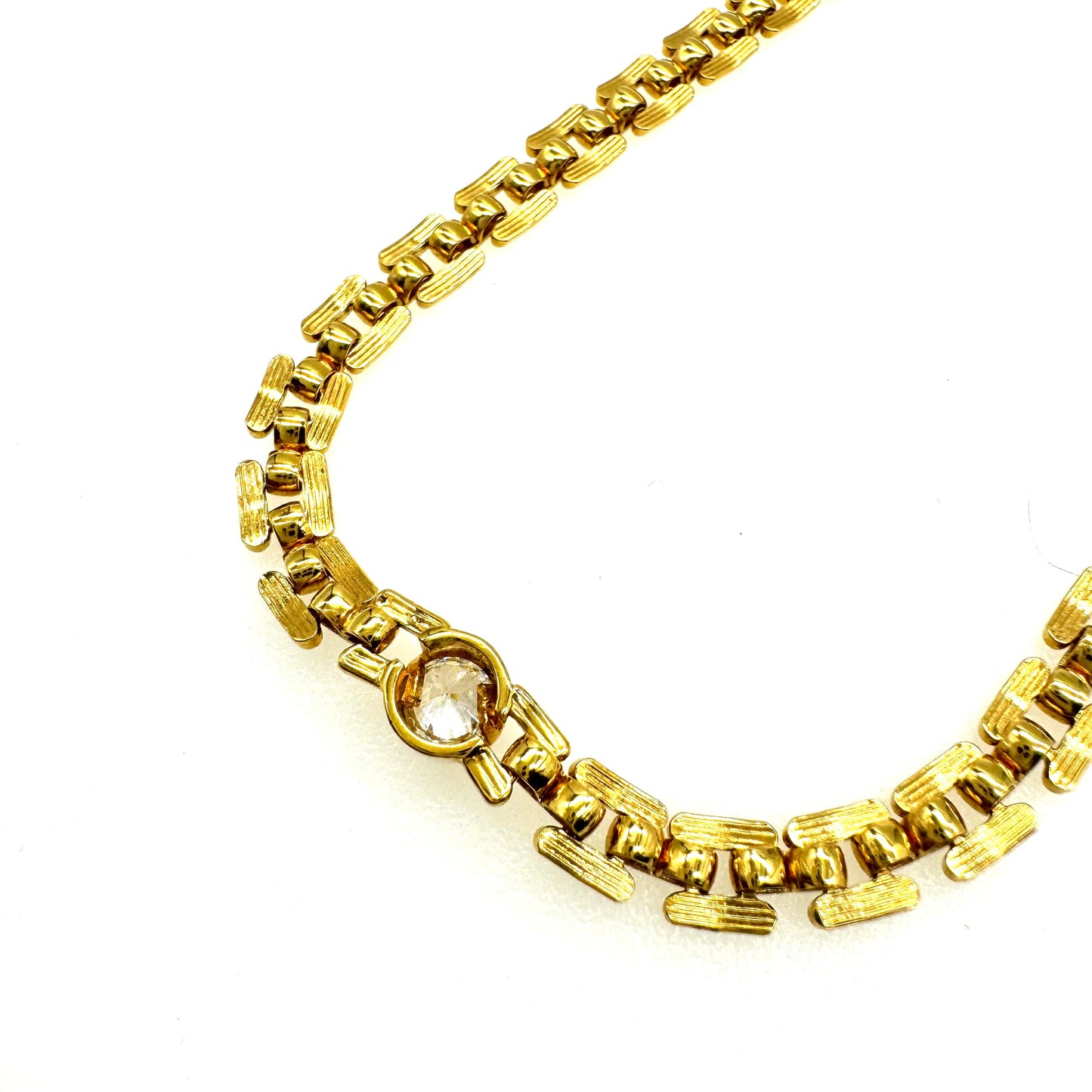 Unsigned Fine Panther Link Chain Link Necklace with Single Bezel Set Clear Round Crystal