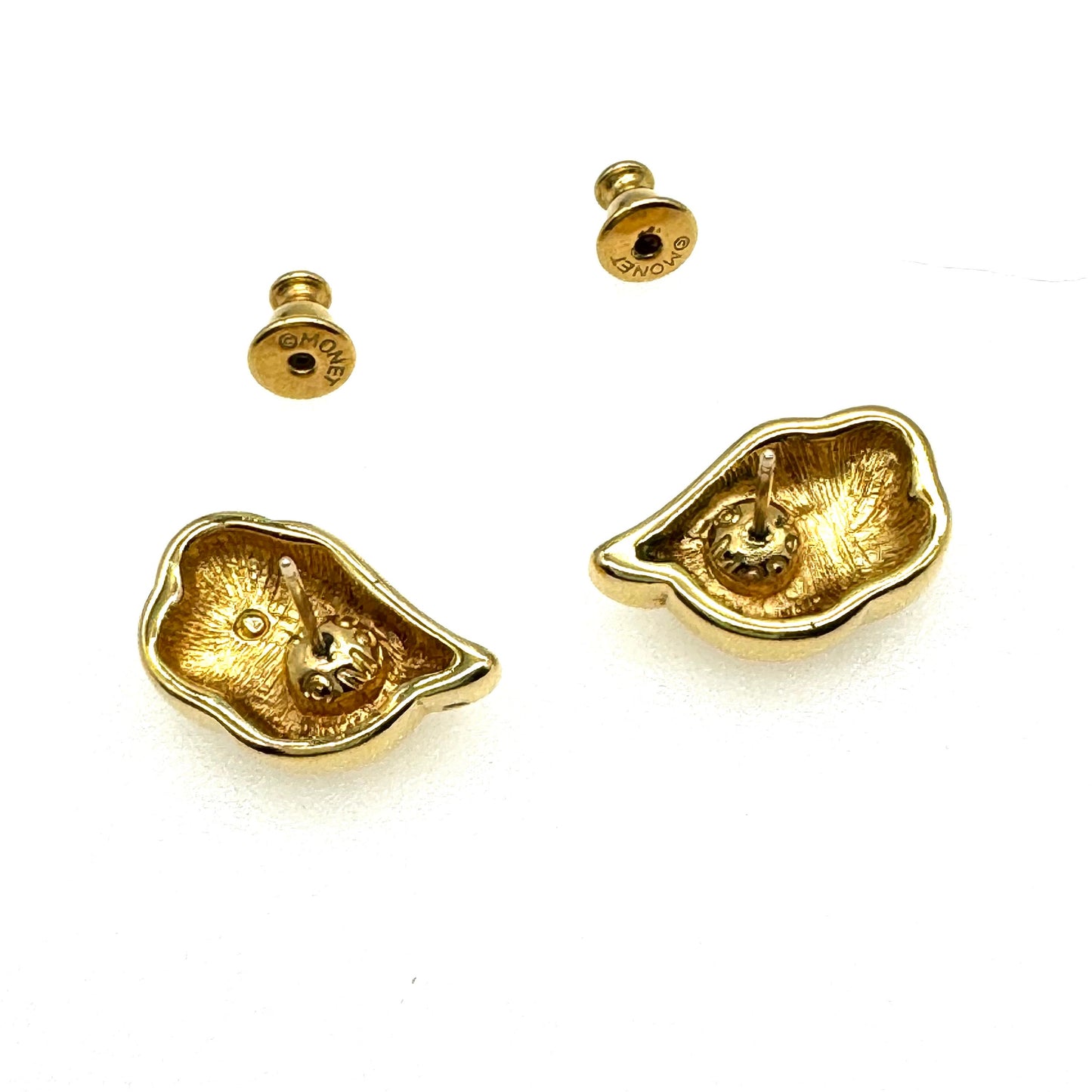 Monet Pierced Gold Plated Modernist Earrings