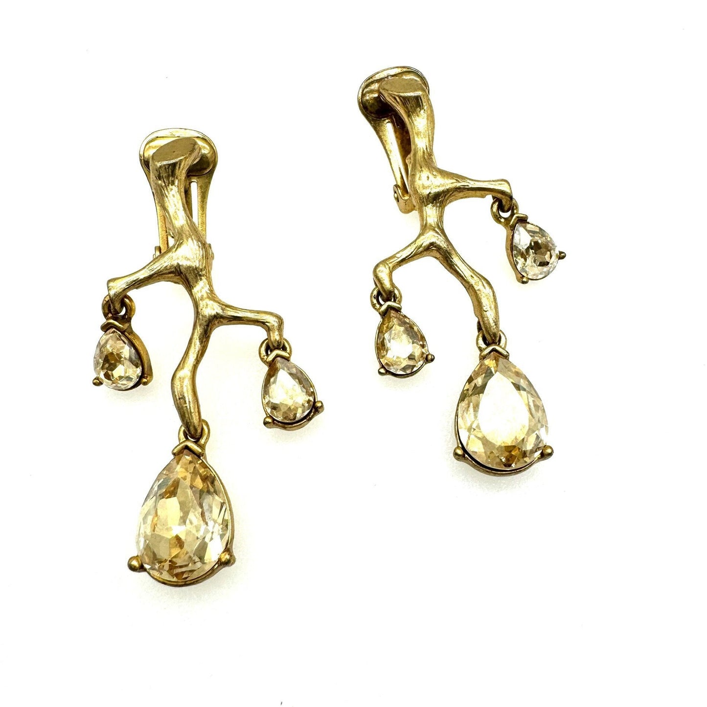 Oscar De La Renta Made In USA Crystal Chandelier Dropper Clip On Earrings