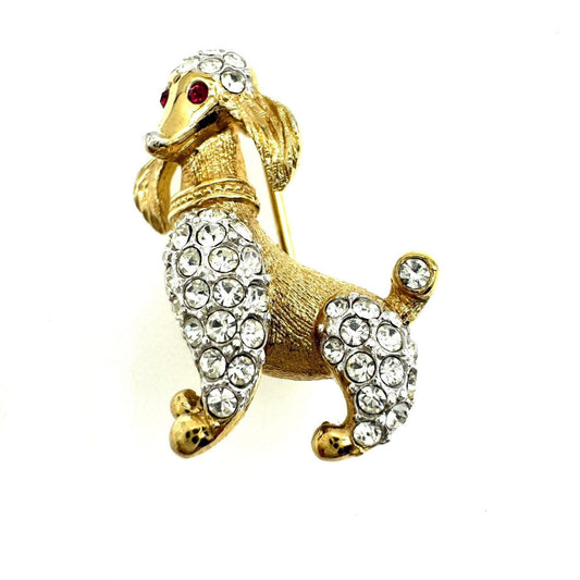 Attwood and Sawyer 22ct Gold Plated Swarovski Crystal Poodle Brooch