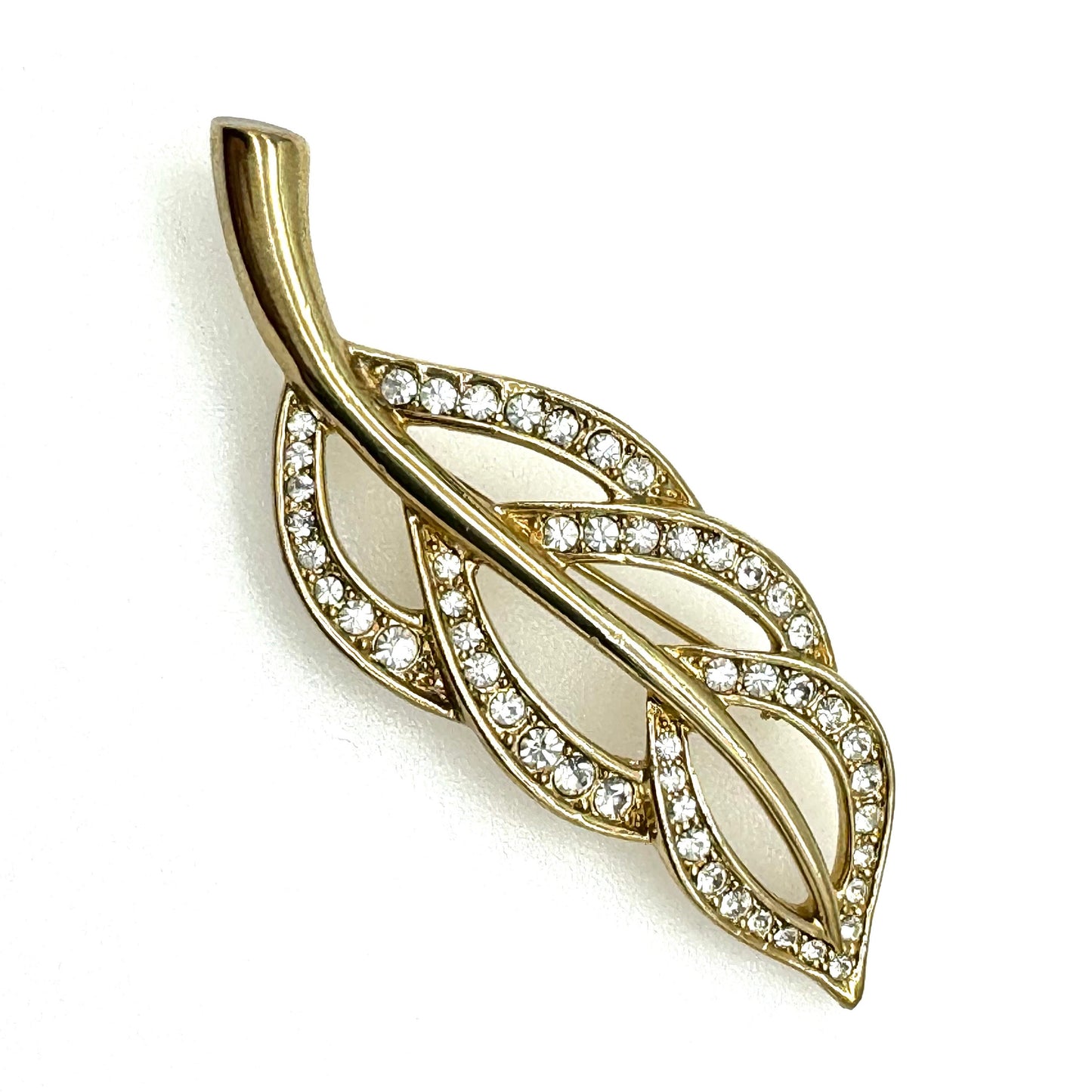 BJ 'Beatrix Jewelry' Openwork Rhinestone Stylised Leaf Brooch