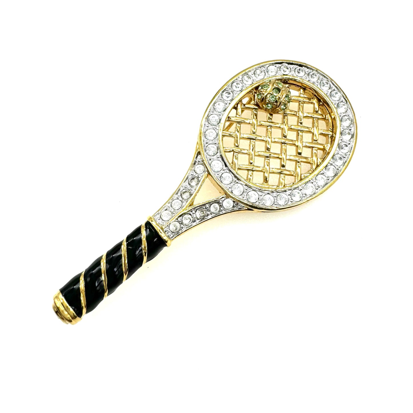 CIRO Gold Plated Tennis Racquet and Tennis Ball Enamel and Rhinestone Brooch