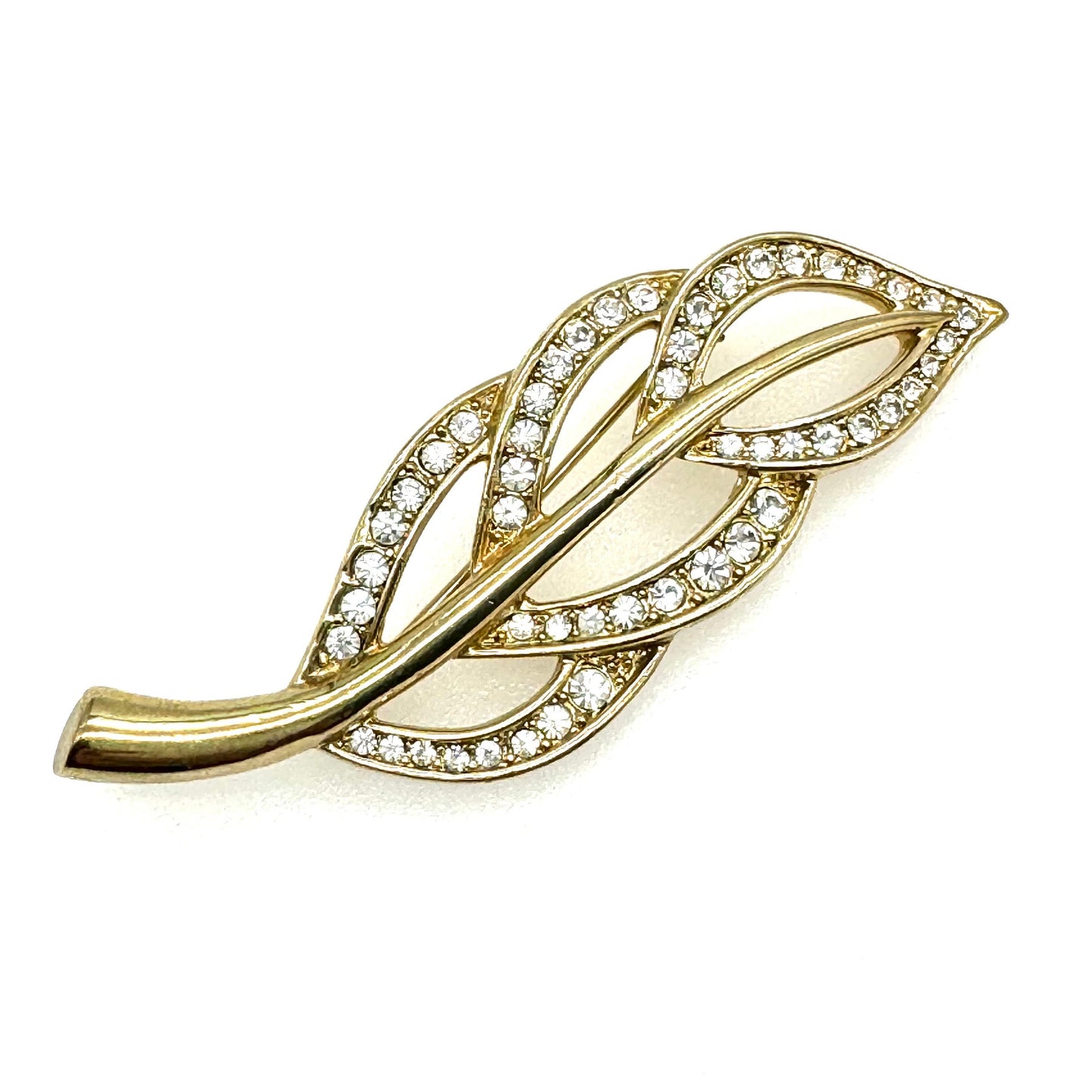 BJ 'Beatrix Jewelry' Openwork Rhinestone Stylised Leaf Brooch