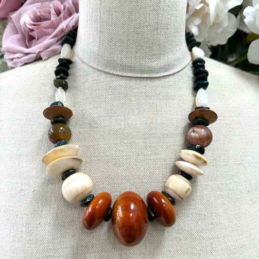 1970's Tribal Stone, Bone and Wood Bead Necklace