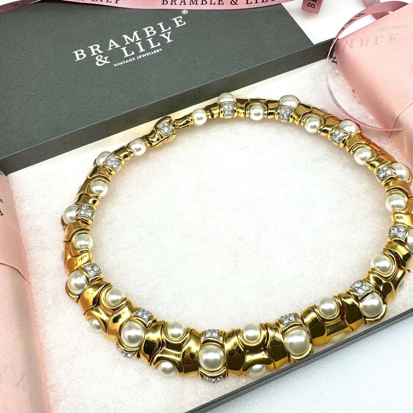 Faux Pearl and Swarovski Crystal Gold Plated Choker